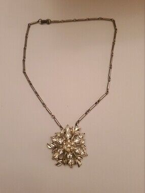 Silver Floral Crystal Pendant Necklace - Women's Jewelry
